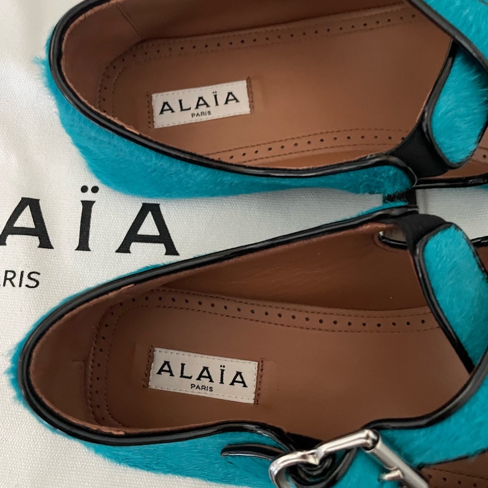 Alaia cross cross calf hair ballet flats turquoise blue size 40 EU / 10 US - Picture 13 of 16